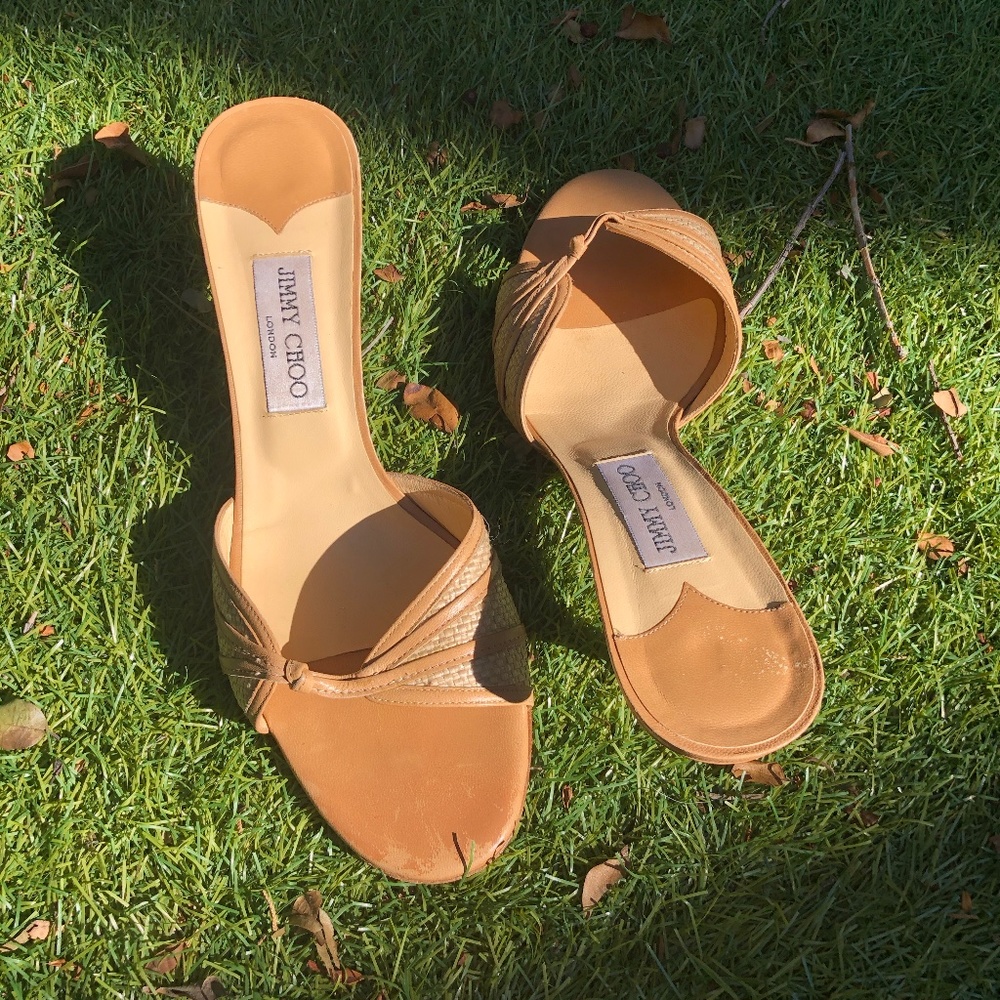 Jimmy Choo tan kitten heel